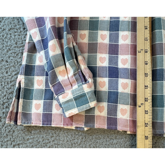 Alfred Dunner Womens 8 Petite Button Shirt Pastel Heart Check Pattern - Picture 6 of 13